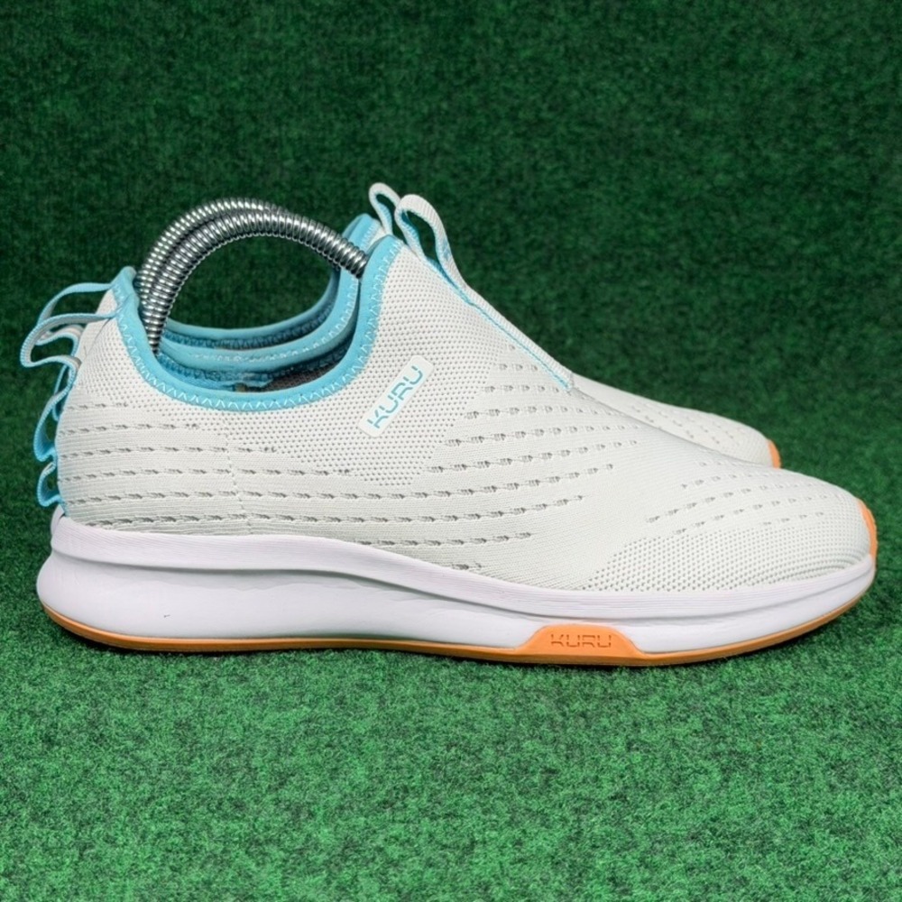 Kuru Atom Womens 8.5 White Blue Slip On Walking Shoes Comfort Sneakers 20850785 - Picture 2 of 9